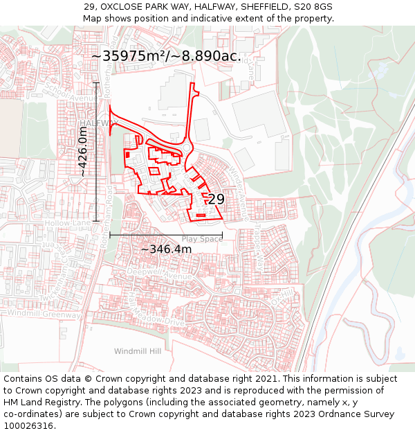 29, OXCLOSE PARK WAY, HALFWAY, SHEFFIELD, S20 8GS: Plot and title map