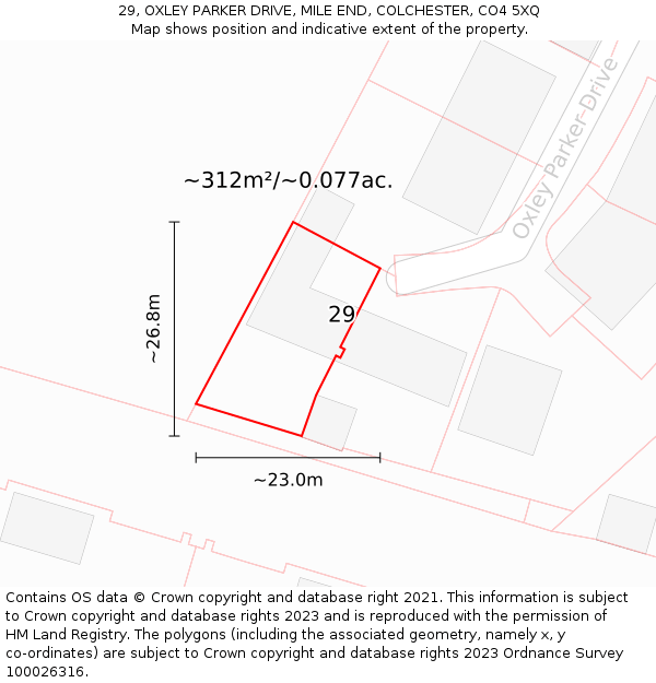 29, OXLEY PARKER DRIVE, MILE END, COLCHESTER, CO4 5XQ: Plot and title map