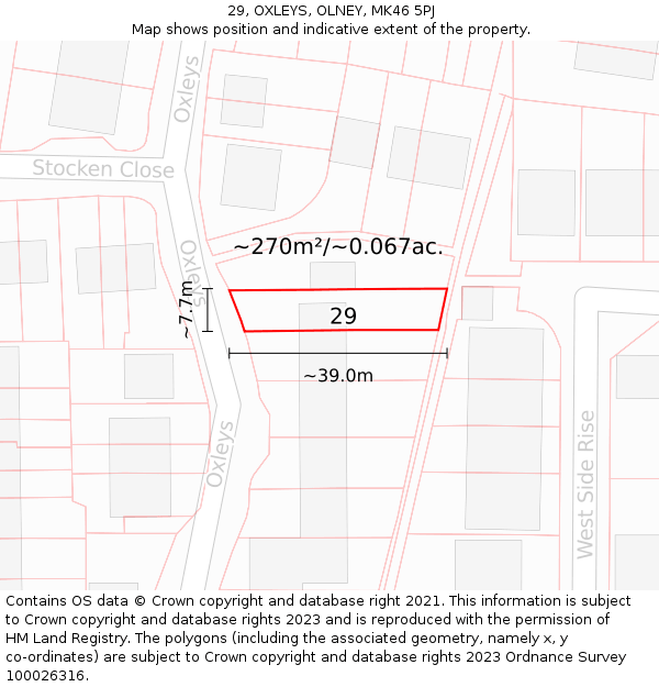 29, OXLEYS, OLNEY, MK46 5PJ: Plot and title map