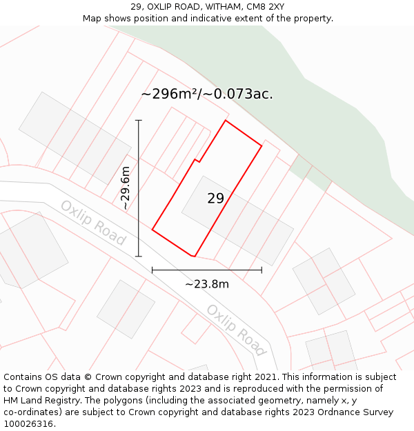 29, OXLIP ROAD, WITHAM, CM8 2XY: Plot and title map