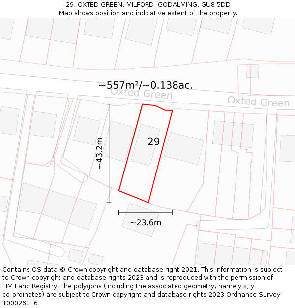 29, OXTED GREEN, MILFORD, GODALMING, GU8 5DD: Plot and title map