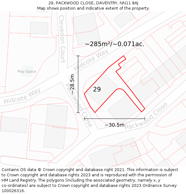 29, PACKWOOD CLOSE, DAVENTRY, NN11 8AJ: Plot and title map