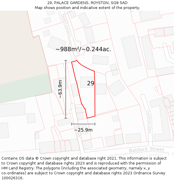 29, PALACE GARDENS, ROYSTON, SG8 5AD: Plot and title map