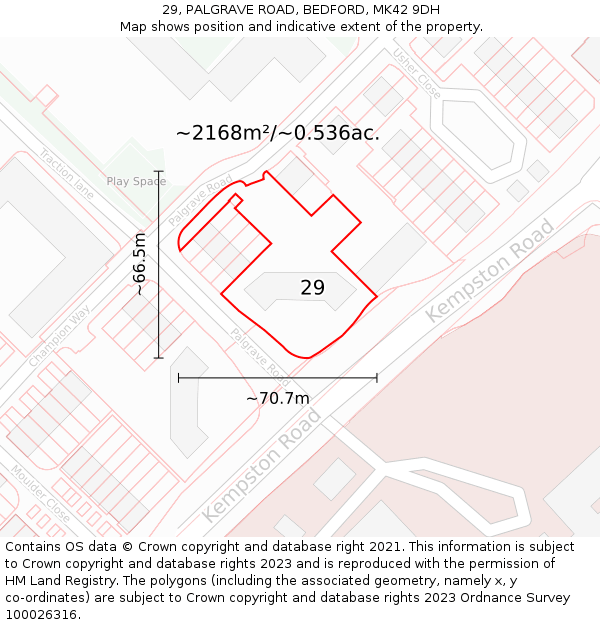 29, PALGRAVE ROAD, BEDFORD, MK42 9DH: Plot and title map