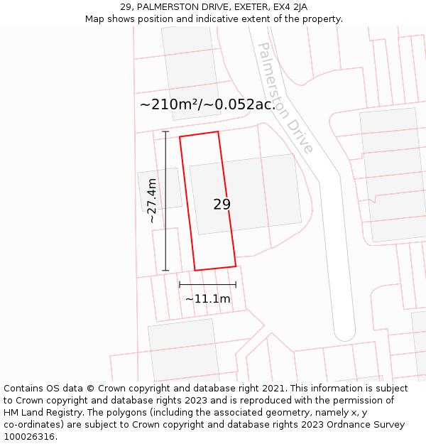 29, PALMERSTON DRIVE, EXETER, EX4 2JA: Plot and title map