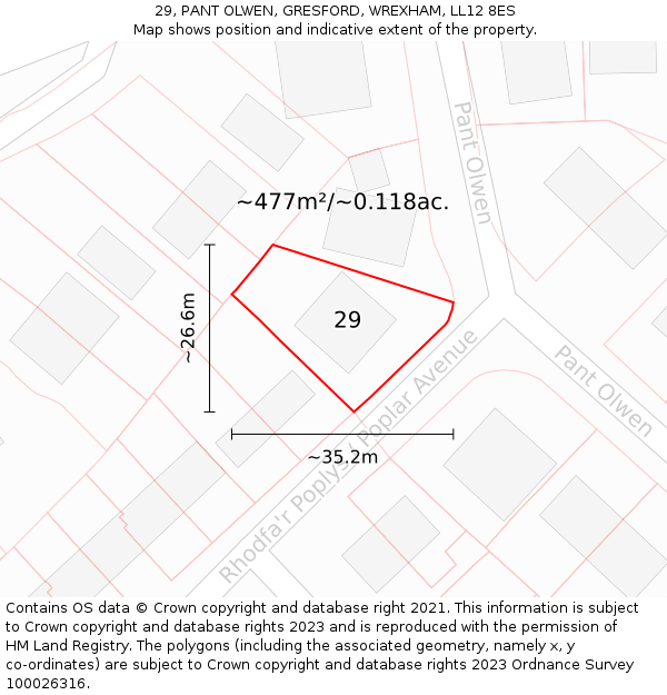 29, PANT OLWEN, GRESFORD, WREXHAM, LL12 8ES: Plot and title map