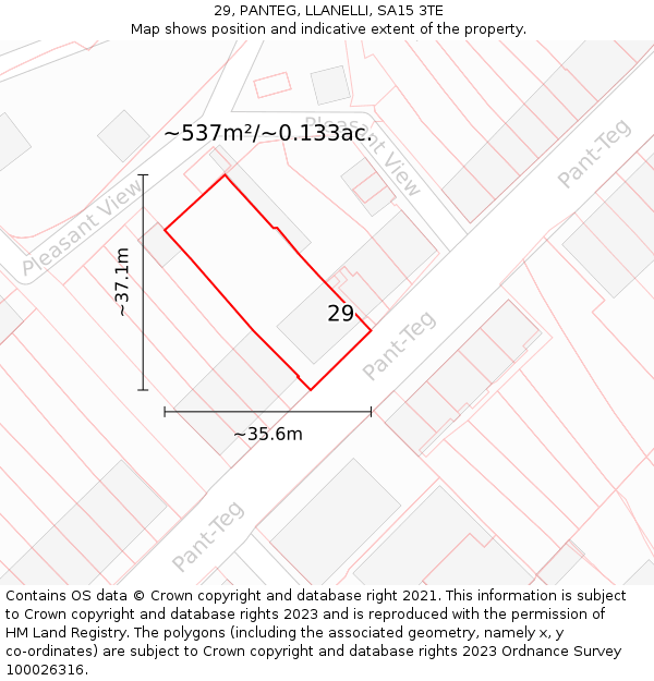 29, PANTEG, LLANELLI, SA15 3TE: Plot and title map