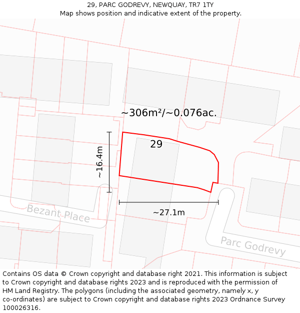 29, PARC GODREVY, NEWQUAY, TR7 1TY: Plot and title map