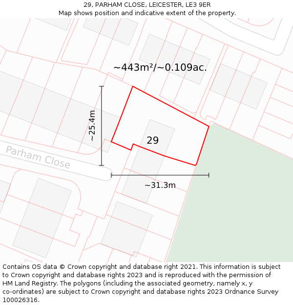 29, PARHAM CLOSE, LEICESTER, LE3 9ER: Plot and title map