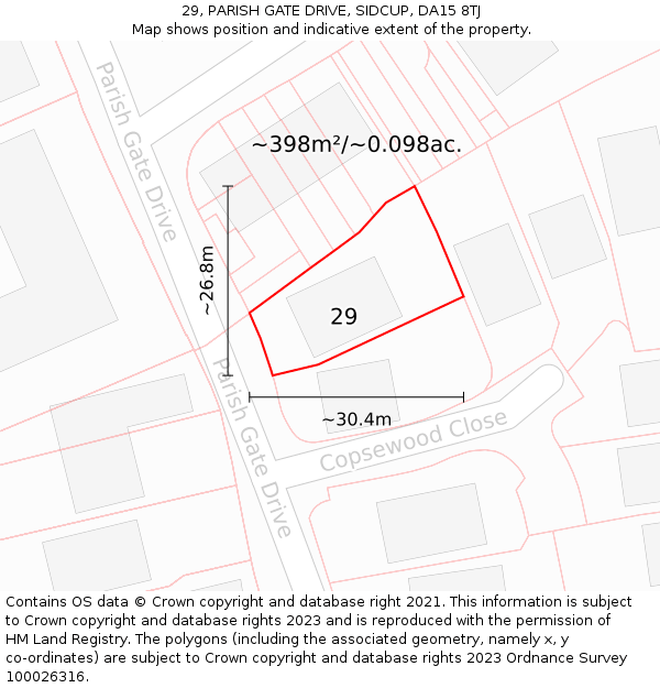 29, PARISH GATE DRIVE, SIDCUP, DA15 8TJ: Plot and title map