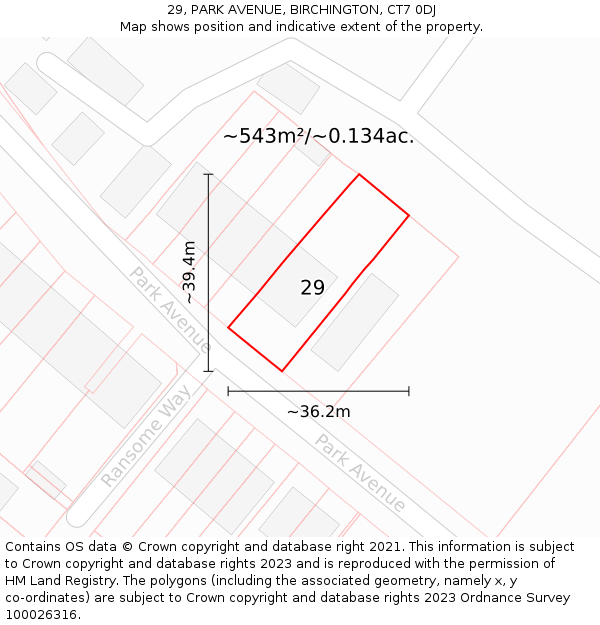 29, PARK AVENUE, BIRCHINGTON, CT7 0DJ: Plot and title map