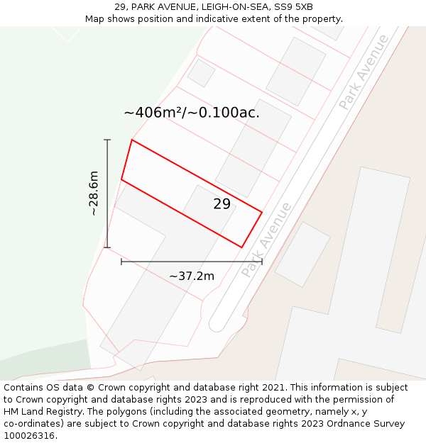 29, PARK AVENUE, LEIGH-ON-SEA, SS9 5XB: Plot and title map