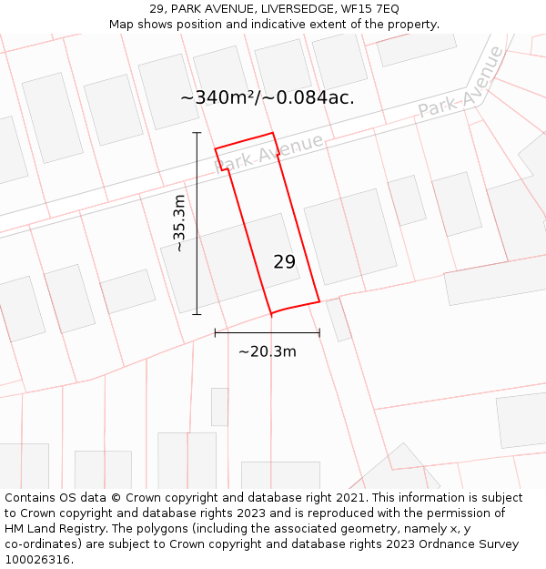 29, PARK AVENUE, LIVERSEDGE, WF15 7EQ: Plot and title map