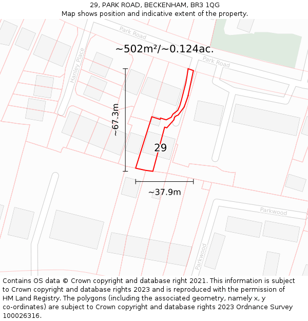 29, PARK ROAD, BECKENHAM, BR3 1QG: Plot and title map