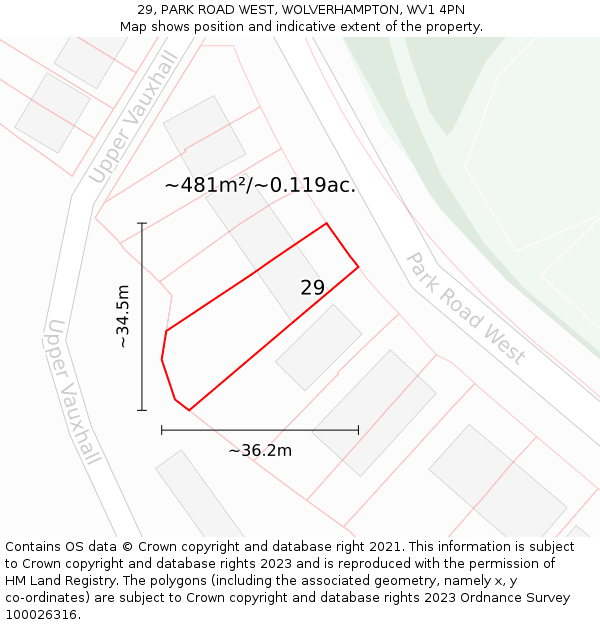 29, PARK ROAD WEST, WOLVERHAMPTON, WV1 4PN: Plot and title map