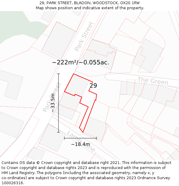 29, PARK STREET, BLADON, WOODSTOCK, OX20 1RW: Plot and title map