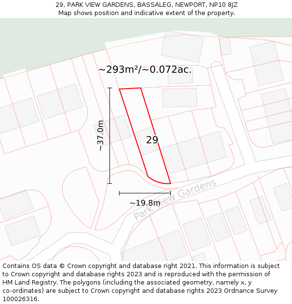 29, PARK VIEW GARDENS, BASSALEG, NEWPORT, NP10 8JZ: Plot and title map