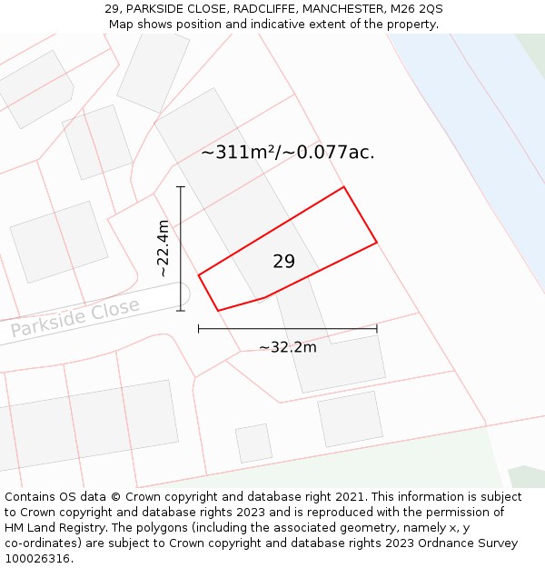 29, PARKSIDE CLOSE, RADCLIFFE, MANCHESTER, M26 2QS: Plot and title map