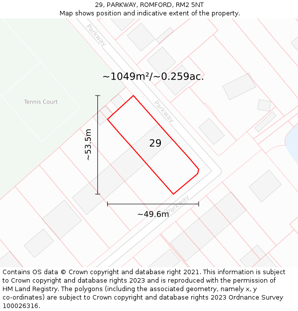 29, PARKWAY, ROMFORD, RM2 5NT: Plot and title map