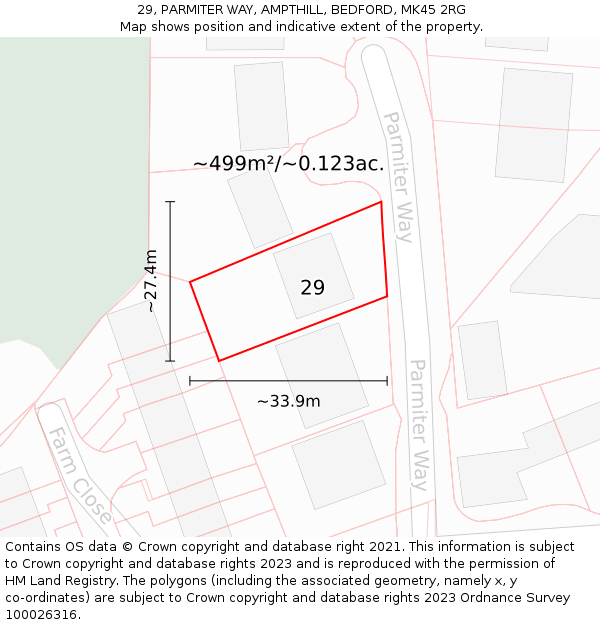 29, PARMITER WAY, AMPTHILL, BEDFORD, MK45 2RG: Plot and title map