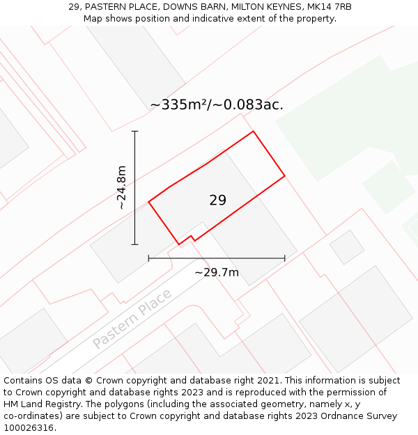 29, PASTERN PLACE, DOWNS BARN, MILTON KEYNES, MK14 7RB: Plot and title map