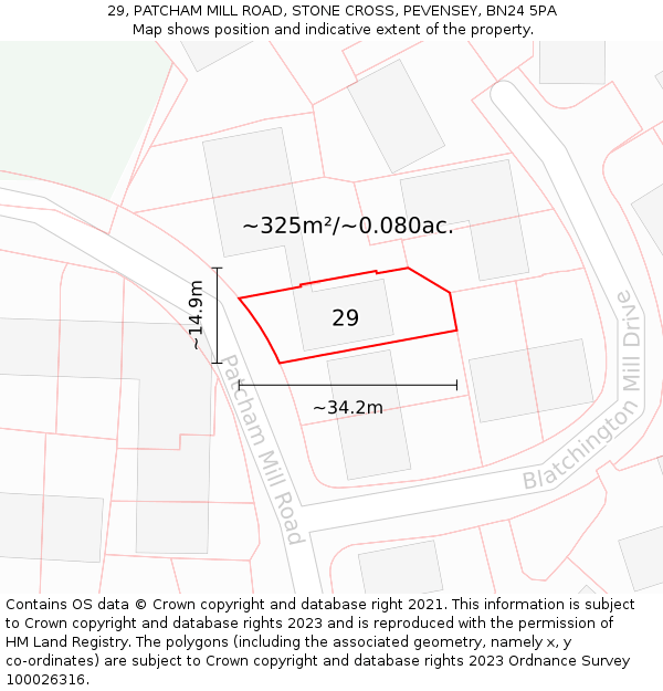 29, PATCHAM MILL ROAD, STONE CROSS, PEVENSEY, BN24 5PA: Plot and title map