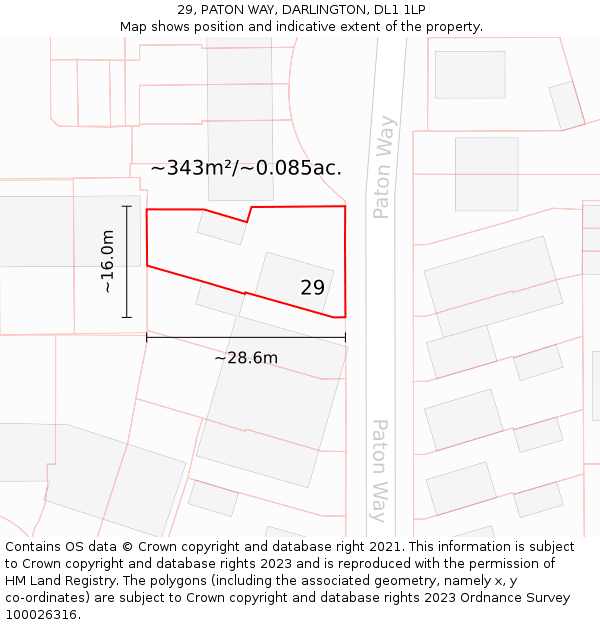 29, PATON WAY, DARLINGTON, DL1 1LP: Plot and title map