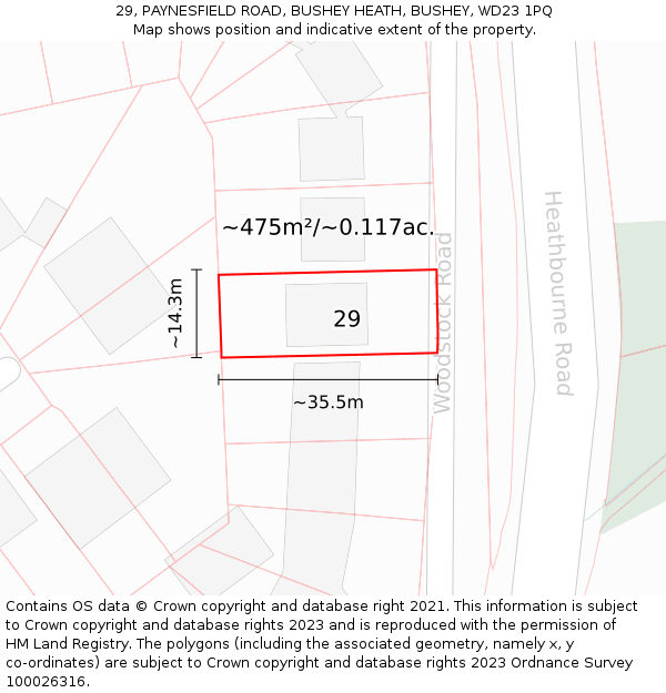 29, PAYNESFIELD ROAD, BUSHEY HEATH, BUSHEY, WD23 1PQ: Plot and title map