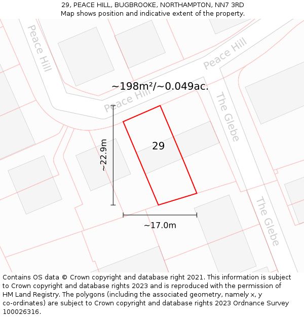 29, PEACE HILL, BUGBROOKE, NORTHAMPTON, NN7 3RD: Plot and title map