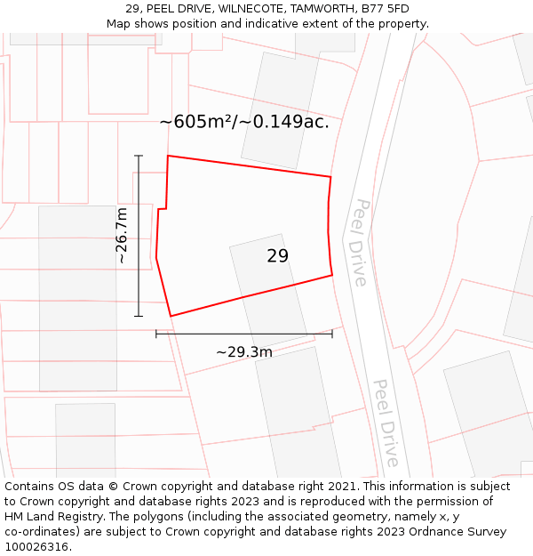 29, PEEL DRIVE, WILNECOTE, TAMWORTH, B77 5FD: Plot and title map