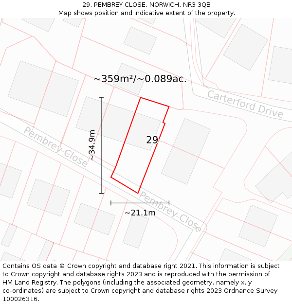29, PEMBREY CLOSE, NORWICH, NR3 3QB: Plot and title map