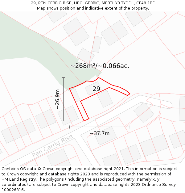 29, PEN CERRIG RISE, HEOLGERRIG, MERTHYR TYDFIL, CF48 1BF: Plot and title map