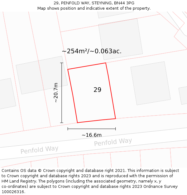 29, PENFOLD WAY, STEYNING, BN44 3PG: Plot and title map