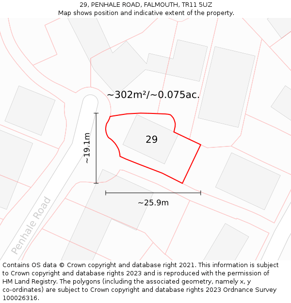 29, PENHALE ROAD, FALMOUTH, TR11 5UZ: Plot and title map