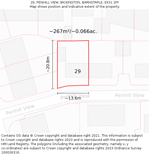 29, PENHILL VIEW, BICKINGTON, BARNSTAPLE, EX31 2FF: Plot and title map