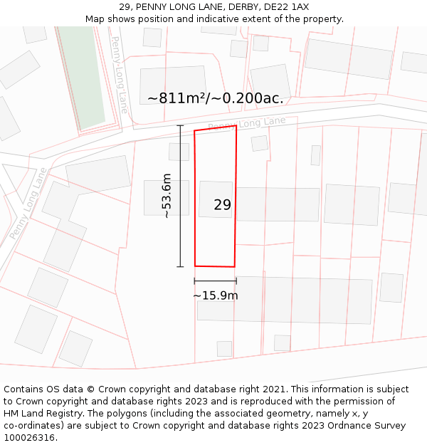 29, PENNY LONG LANE, DERBY, DE22 1AX: Plot and title map