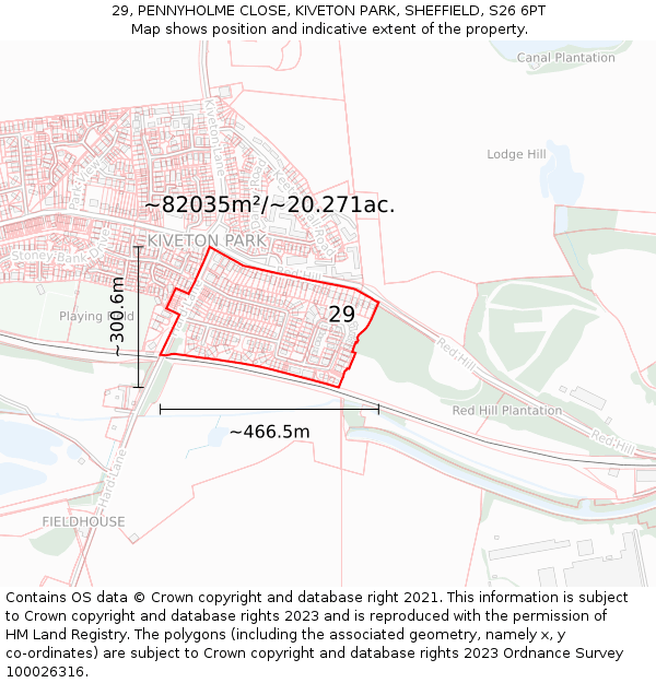 29, PENNYHOLME CLOSE, KIVETON PARK, SHEFFIELD, S26 6PT: Plot and title map