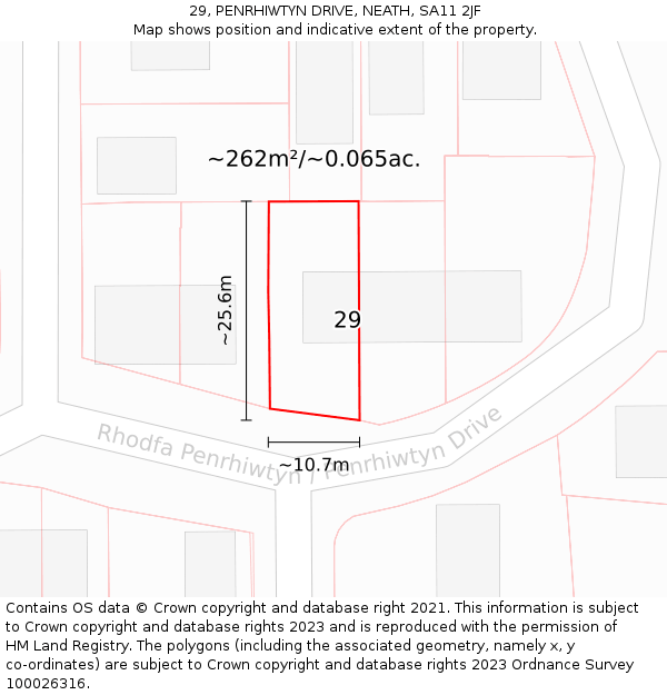 29, PENRHIWTYN DRIVE, NEATH, SA11 2JF: Plot and title map