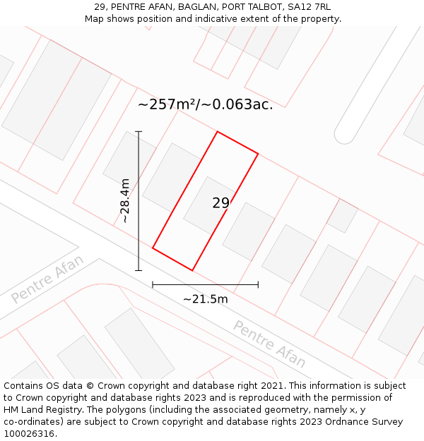 29, PENTRE AFAN, BAGLAN, PORT TALBOT, SA12 7RL: Plot and title map