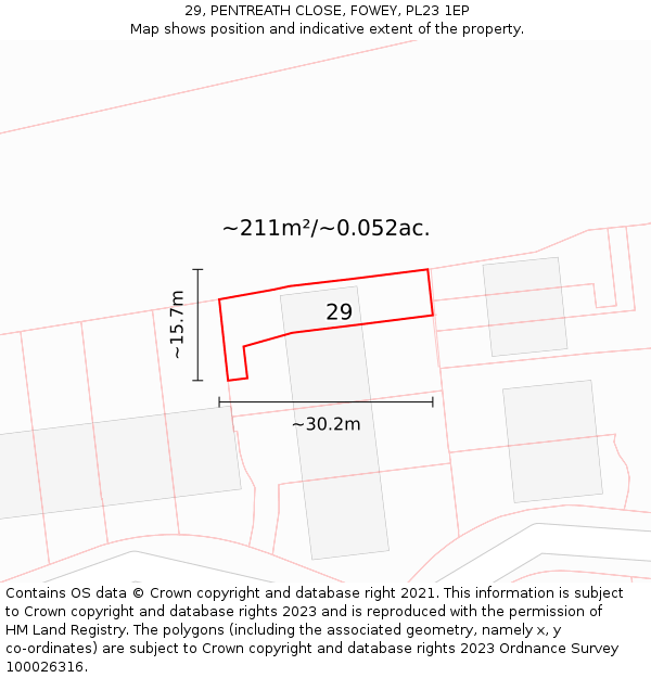 29, PENTREATH CLOSE, FOWEY, PL23 1EP: Plot and title map