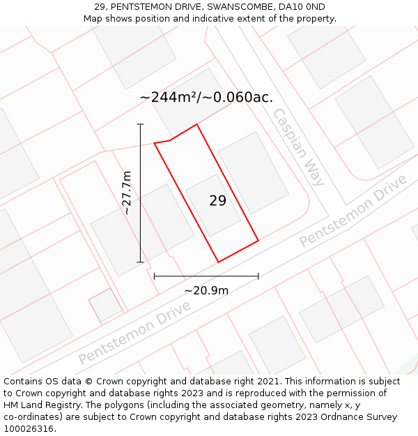 29, PENTSTEMON DRIVE, SWANSCOMBE, DA10 0ND: Plot and title map