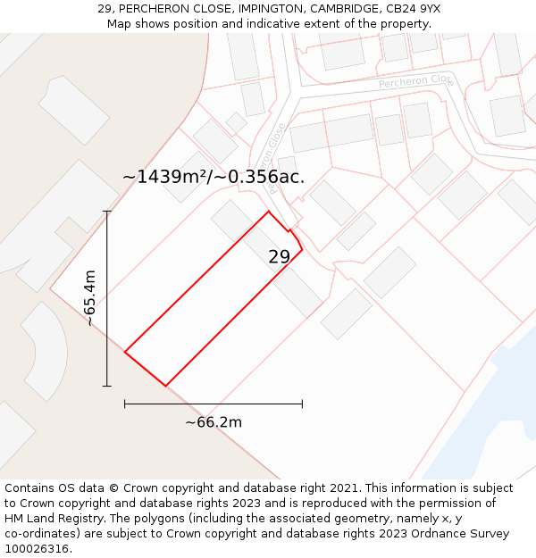 29, PERCHERON CLOSE, IMPINGTON, CAMBRIDGE, CB24 9YX: Plot and title map