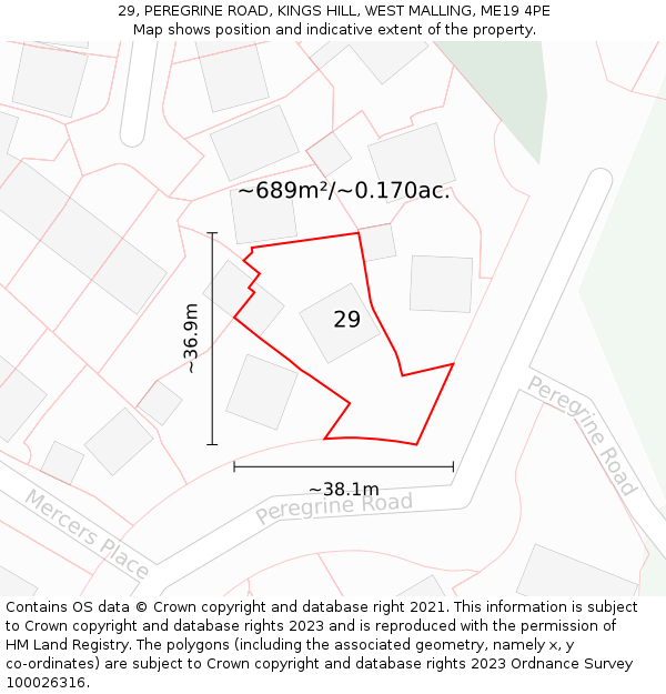 29, PEREGRINE ROAD, KINGS HILL, WEST MALLING, ME19 4PE: Plot and title map