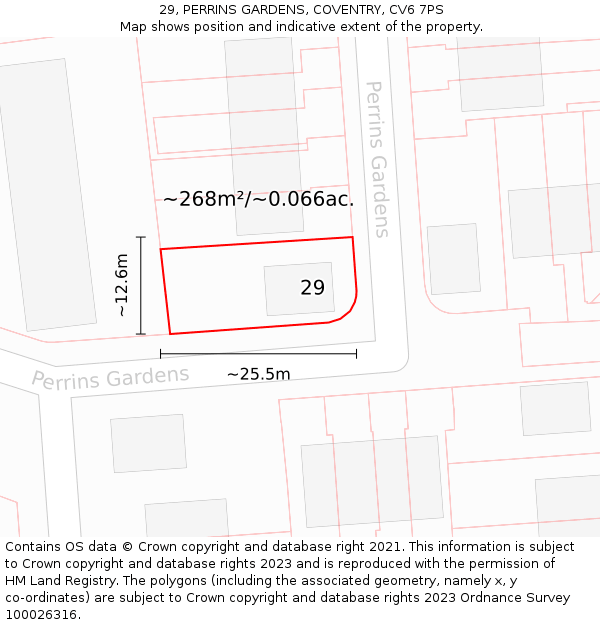 29, PERRINS GARDENS, COVENTRY, CV6 7PS: Plot and title map