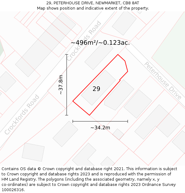 29, PETERHOUSE DRIVE, NEWMARKET, CB8 8AT: Plot and title map