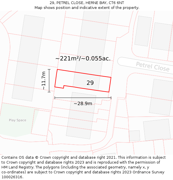 29, PETREL CLOSE, HERNE BAY, CT6 6NT: Plot and title map