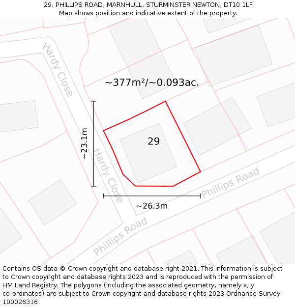 29, PHILLIPS ROAD, MARNHULL, STURMINSTER NEWTON, DT10 1LF: Plot and title map