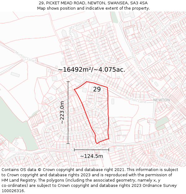 29, PICKET MEAD ROAD, NEWTON, SWANSEA, SA3 4SA: Plot and title map