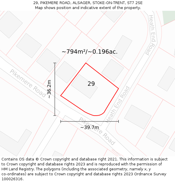 29, PIKEMERE ROAD, ALSAGER, STOKE-ON-TRENT, ST7 2SE: Plot and title map