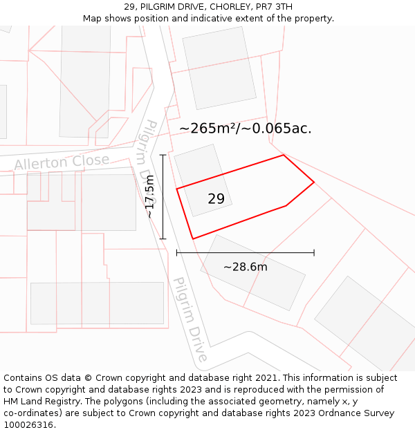 29, PILGRIM DRIVE, CHORLEY, PR7 3TH: Plot and title map